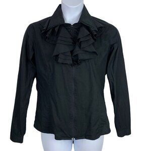 Pink Cattlelac Size XXL Blouse Black Zipper Front Ruffled Collared Long Sleeve